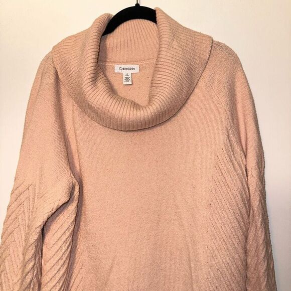 Calvin Klein Womens Light Pink Peach Oversized Cowl Neck Sweater - Size Large - Picture 3 of 10